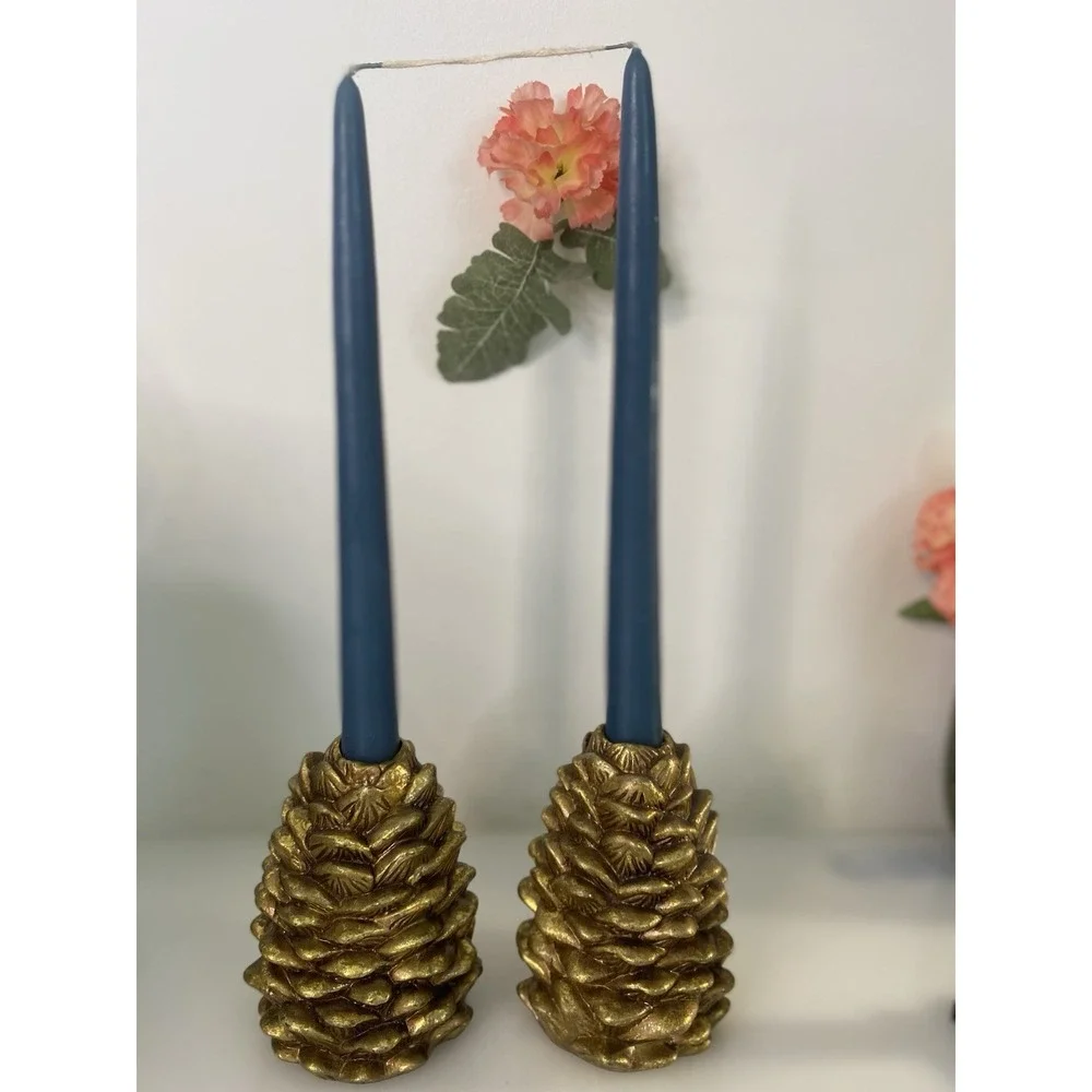 Vintage Otagiri 1996 Enesco Pinecone Taper Candle Holders Set of 2 Ceramic 5